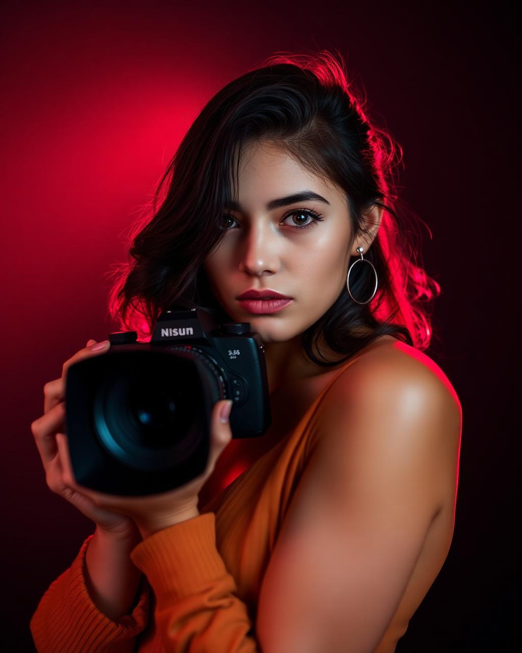Filmmaker holding a camera in dramatic light